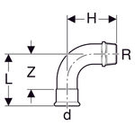 Curva de transición Geberit 90° con rosca macho, d15-1/2
